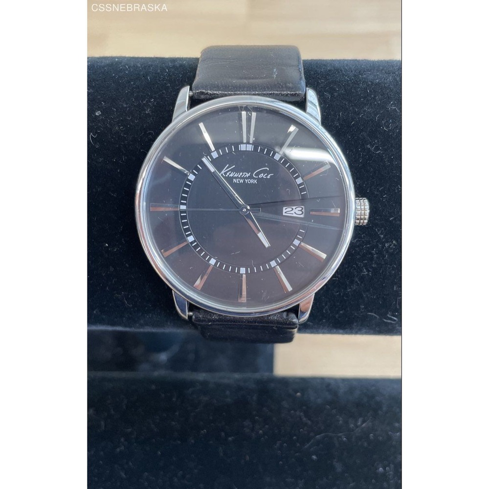 Kenneth Cole New York KC1611 Stainless Steel Men's Watch Black Leather Band